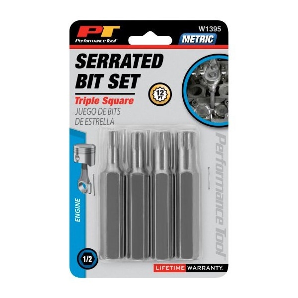 4-Pc Serrated Wrench Set Triple Sq Bit S,W1395